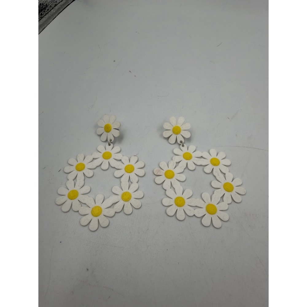 White Daisy Drop Earrings Made From Recycled Polymer Clay